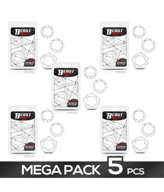 Pack 4+1 Set 3 Anillos para el Pene Beaded Flexible Transparente